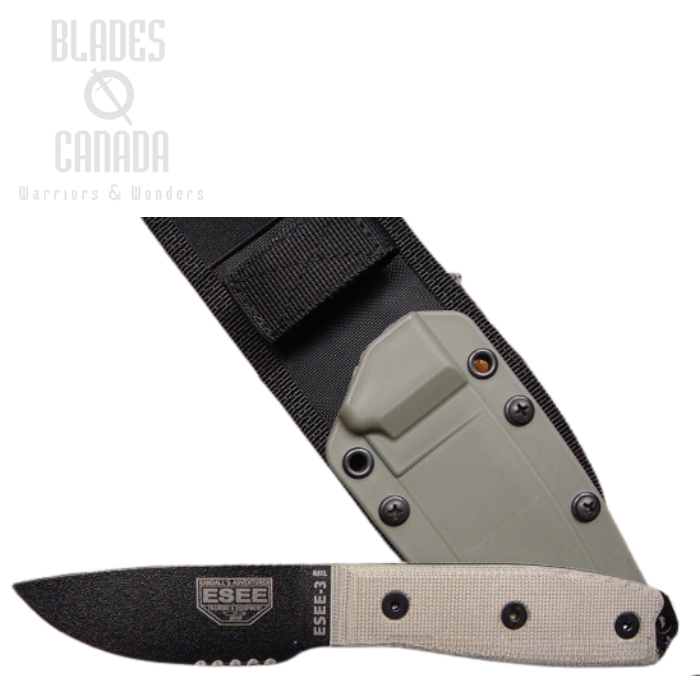 (image for) ESEE 3MIL-S Fixed Blade Knife, 1095 Carbon, Micarta, OD Nylon Sheath w/MOLLE, 3MIL-S