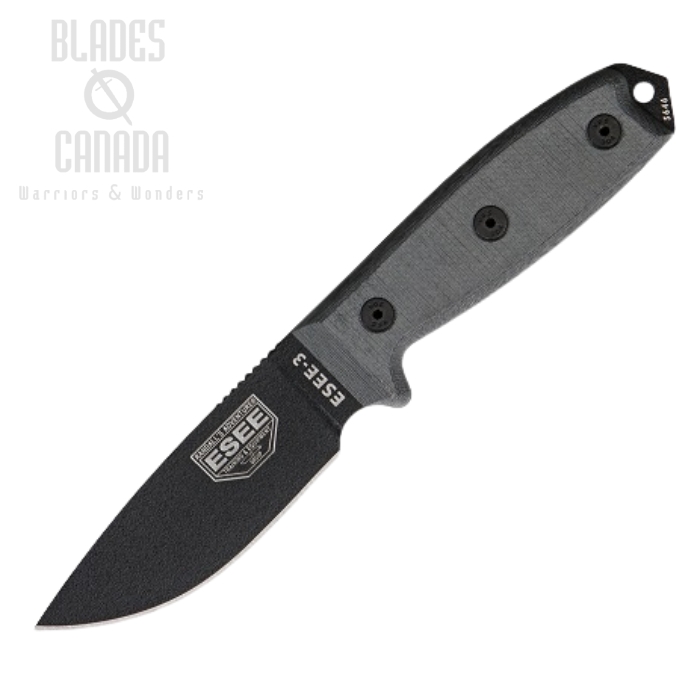 (image for) ESEE 3P Fixed Blade Knife, 1095 Carbon, Micarta, Coyote Brown Molded Sheath, 3P