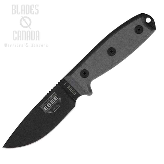 (image for) ESEE 3PM Fixed Blade Knife, 1095 Carbon, Micarta Rounded Pommel, Brown Molded Sheath, 3PM