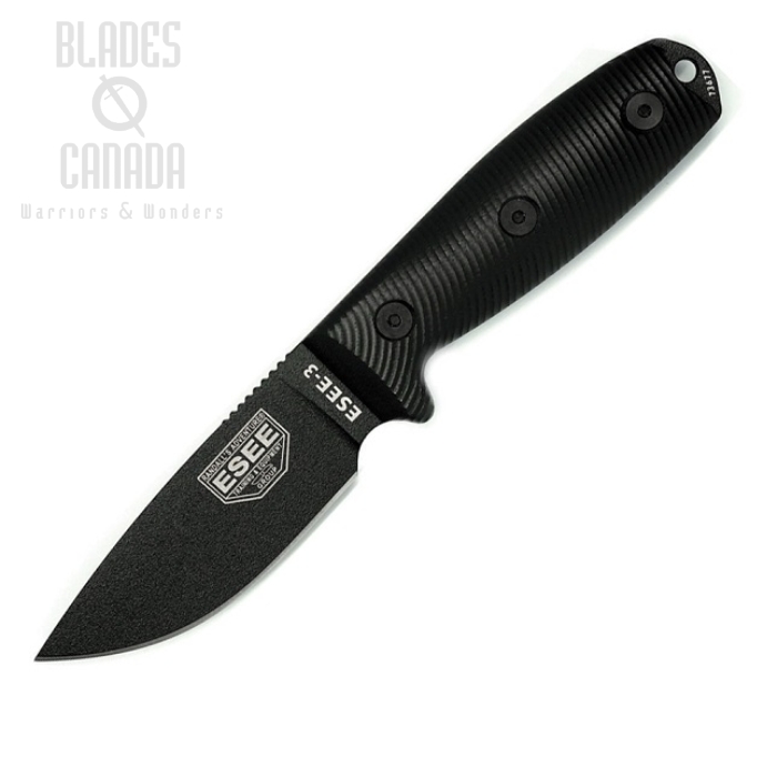 (image for) ESEE 3PMB-001 Fixed Blade Knife, 1095 Carbon, G10 3D Black, Molded Sheath, 3PMB001