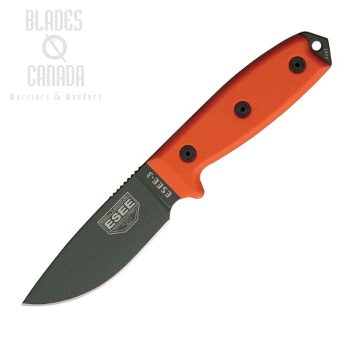 (image for) ESEE 3P-MB-OD Fixed Blade Knife, 1095 OD, Black Sheath MOLLE, 3P-MB-OD