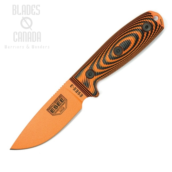 (image for) ESEE 3PMOR-006 Fixed Blade Knife, 1095 Carbon Orange, G10 3D Black/Orange, 3PMOR-006