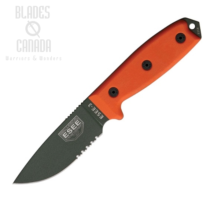 (image for) ESEE 3S-OD Fixed Blade Knife, 1095 Carbon OD Green, G10 Orange, Nylon Sheath, 3S-OD