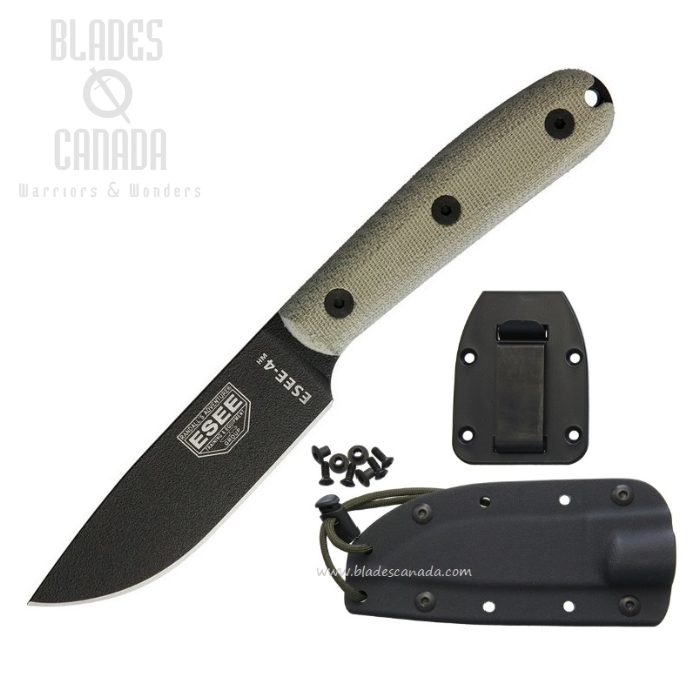 (image for) ESEE 4HM-K Fixed Blade Knife, 1095 Carbon, Modified Micarta Handle, Kydex Sheath, 4HM-K