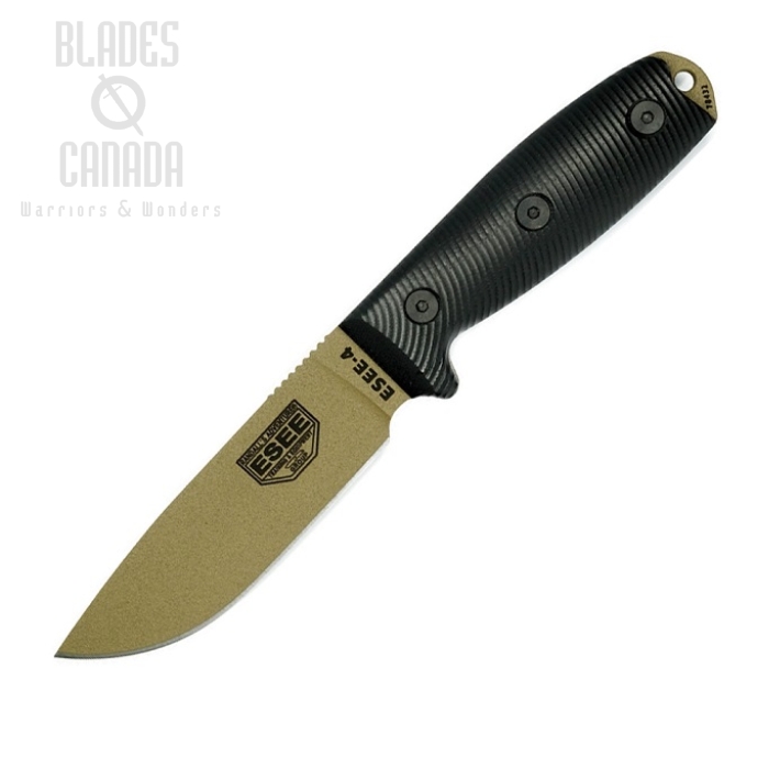 (image for) ESEE 4PDE-001 Fixed Blade Knife, 1095 Carbon Dark Earth, G10 3D Black, 4PDE-001