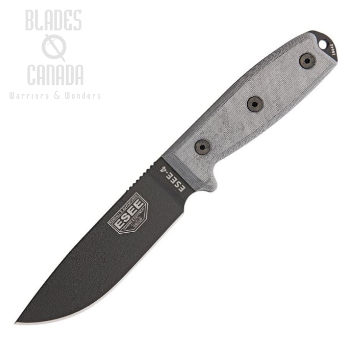 (image for) ESEE 4P-MB-B Fixed Blade Knife, 1095 Carbon, Micarta, Black Sheath w/MOLLE, 4P-MB-B
