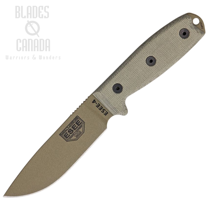 (image for) ESEE 4P-MB-DE Fixed Blade Knife, 1095 Carbon Dark Earth, Molded Sheath w/MOLLE, 4P-MB-DE