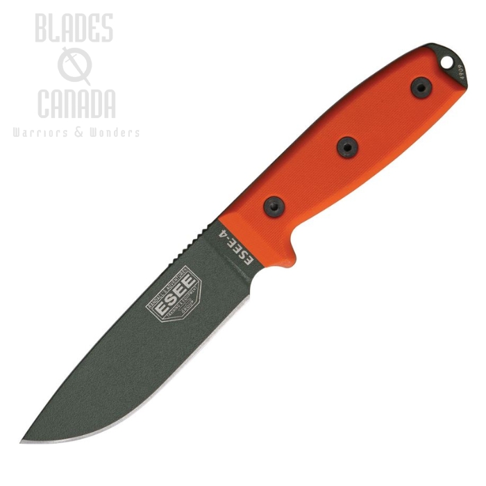 (image for) ESEE 4P-OD Fixed Blade Knife, 1095 Carbon OD Green, G10 Orange, Black Sheath, 4P-OD
