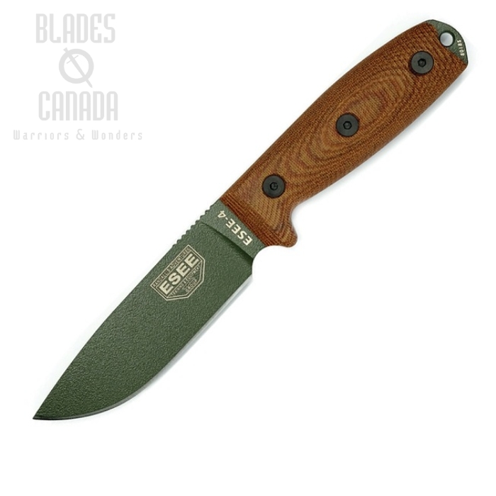 (image for) ESEE Model 4 Fixed Blade Knife, 1095 Carbon OD, 3D Natural Canvas Micarta, 4POD-011