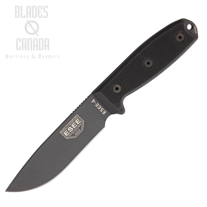 (image for) ESEE 4PTGB Gunsmoke Fixed Blade Knife, 1095 Carbon, G10 Black, Ambidextrous Sheath, 4PTGB