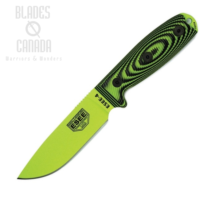 (image for) ESEE 4PVG-007 Fixed Blade Knife, 1095 Carbon Venom Green, G10 3D Black/Venom Green, 4PVG-007