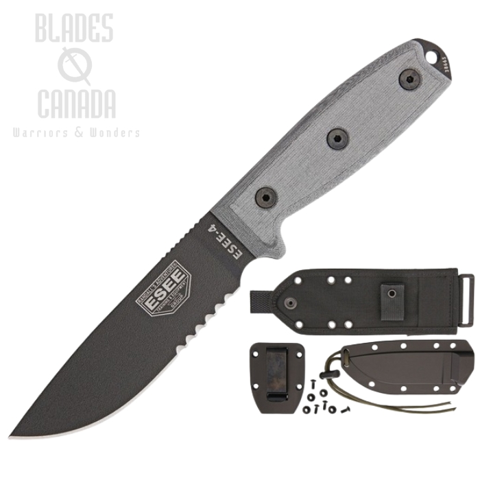 (image for) ESEE Model 4 Fixed Blade Knife, 1095 Carbon, Micarta, MOLLE Sheath, 4S-MB-B