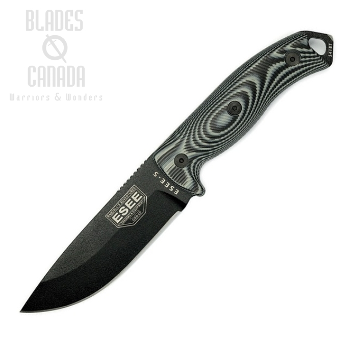 (image for) ESEE 5PB-002 Fixed Blade Knife, 1095 Carbon, G10 3D Black/Grey, Kydex Sheath, 5PB-002