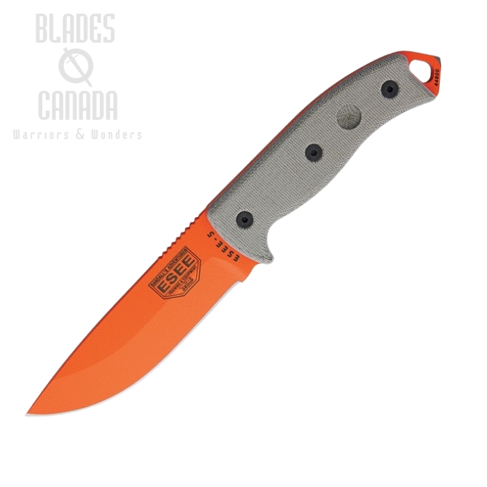 ESEE Model 5 Fixed Blade Knife, 1095 Carbon Orange, Canvas Micarta, Kydex Sheath, 5P-OR (image for) ESEE Model 5 Fixed Blade Knife, 1095 Carbon Orange, Canvas Micarta, Kydex Sheath, 5P-OR