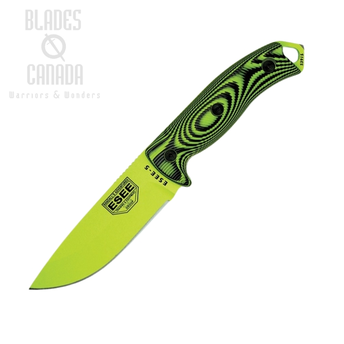 (image for) ESEE 5PVG-007 Fixed Blade Knife, 1095 Carbon Venom Green, G10 3D Black/Venom Green, Kydex Sheath, 5PVG-007