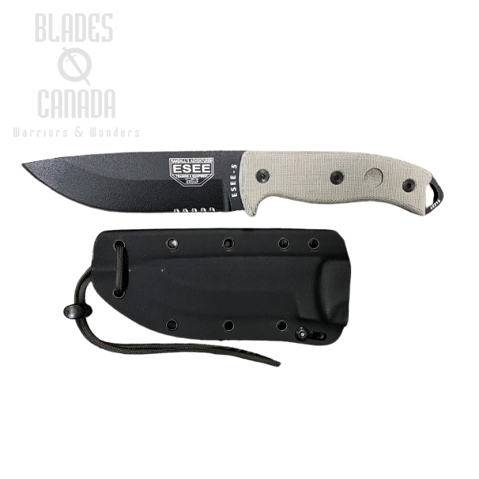 (image for) ESEE 5S-E Fixed Blade Knife, 1095 Carbon, Canvas Micarta, Glass Breaker, Kydex Sheath, 5S-E