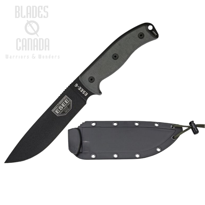 (image for) ESEE 6P-B Fixed Blade Knife, 1095 Carbon, Micarta Handle, Molded Sheath, 6P-B