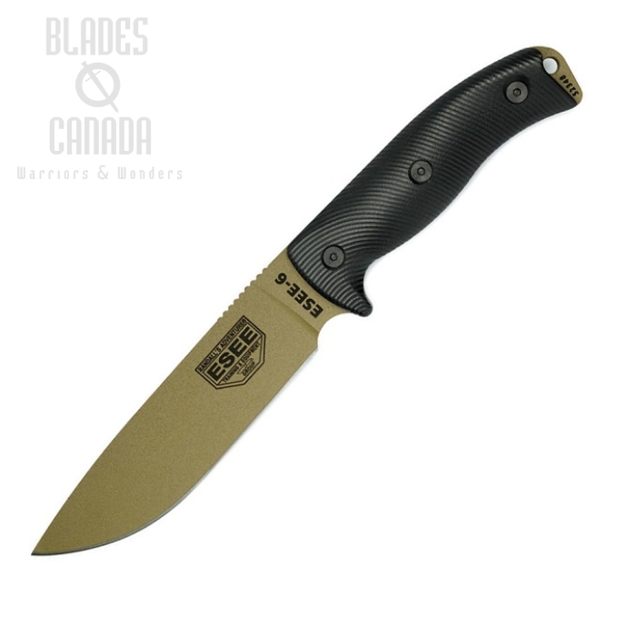 (image for) ESEE Model 6 Fixed Blade Knife, 1095 Carbon Dark Earth, G10 3D Black, 6PDE-001