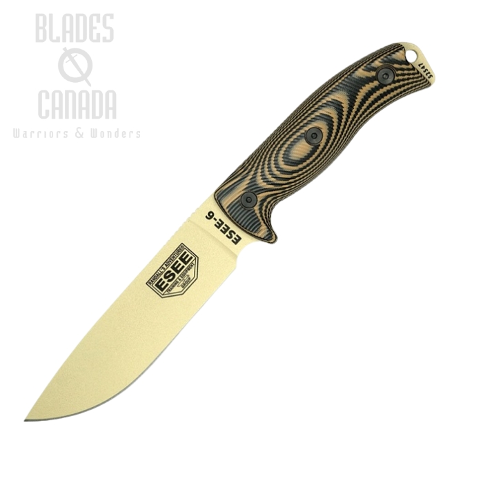(image for) ESEE Model 6 Blade Knife, 1095 Carbon Desert Tan, G10 3D Black/Coyote, 6PDT-005
