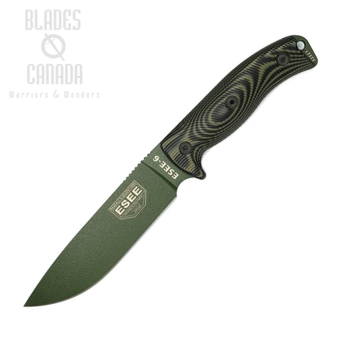 (image for) ESEE Model 6 Fixed Blade Knife, 1095 Carbon OD Green, G10 3D Black/OD, 6POD-003