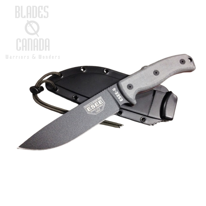 (image for) ESEE 6P-TG Tactical Fixed Blade Knife, 1095 Carbon, Micarta Handle, Molded Sheath, 6P-TG