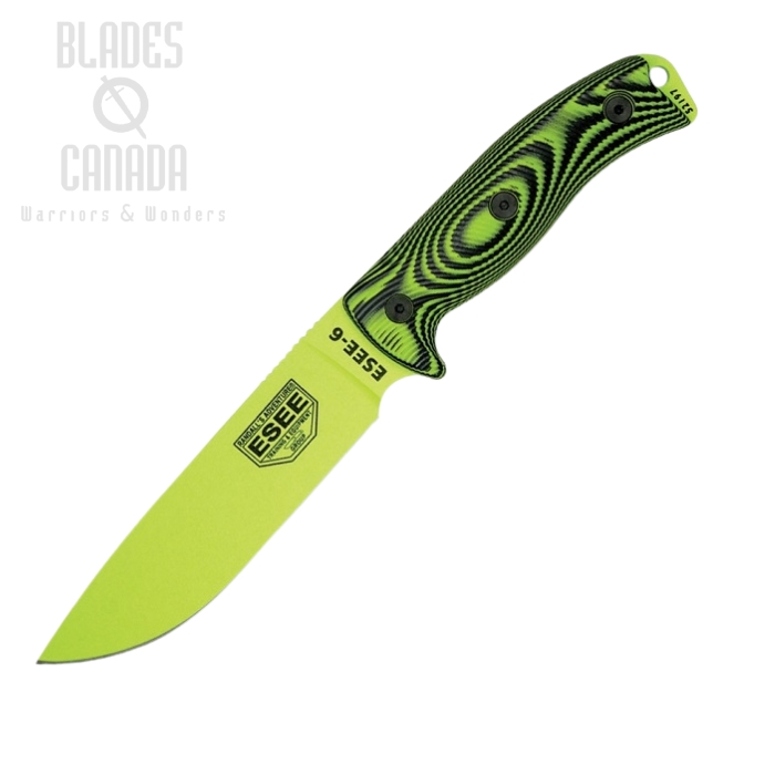 (image for) ESEE 6PVG-007 Fixed Blade Knife, 1095 Carbon Venom Green, G10 3D Black/Venom Green, 6PVG-007