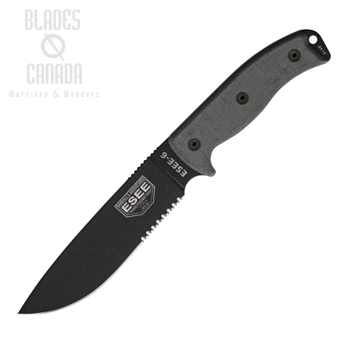 (image for) ESEE 6S Fixed Blade Knife, 1095 Carbon, Micarta Handle, Coyote Sheath, 6S