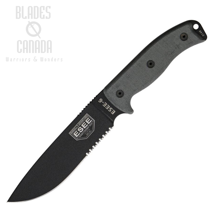 (image for) ESEE 6S-B Fixed Blade Knife, 1095 Carbon, Micarta Handle, Black Molded Sheath, 6S-B