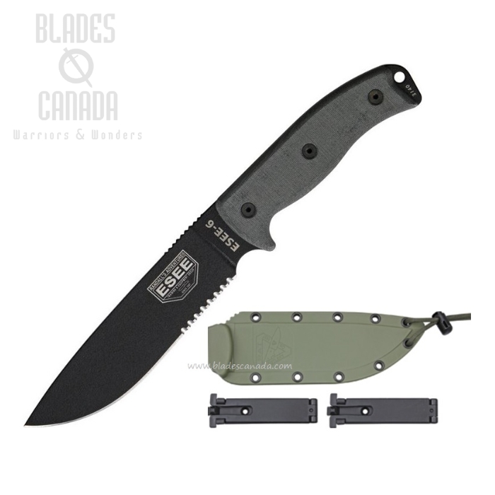 (image for) ESEE 6S-OD Fixed Blade Knife, 1095 Carbon, Micarta, OD Molded Sheath, 6S-OD