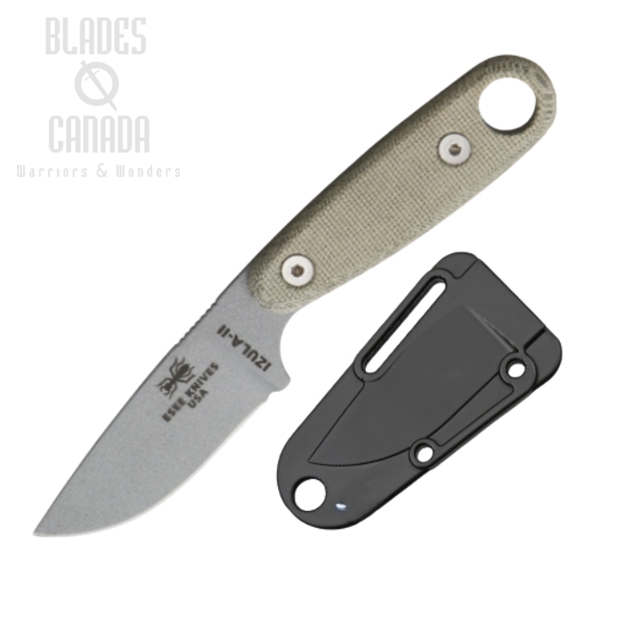 (image for) ESEE Izula II Fixed Blade Knife, 1095HC Grey, Micarta Green, IZULA-II-SPC