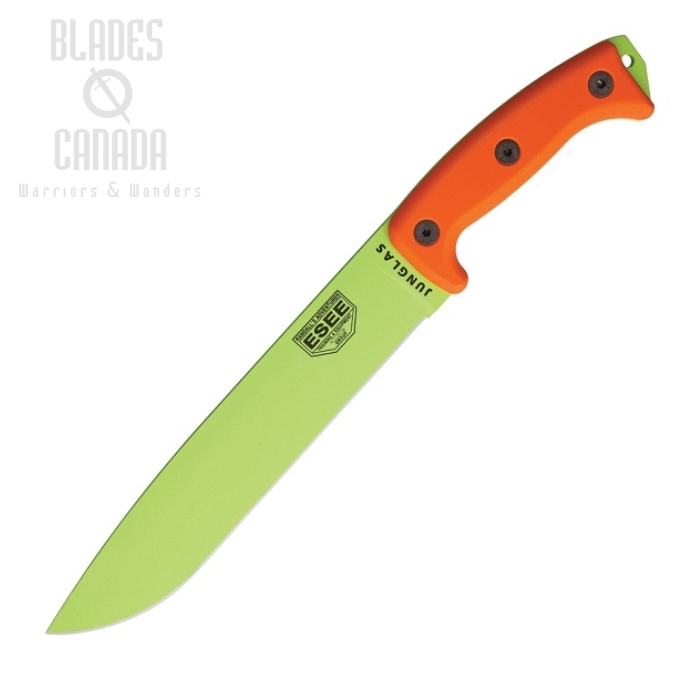 (image for) ESEE Junglas Fixed Blade Knife, 1095 Carbon Venom Green, Canvas Micarta, Kydex Sheath, JUNGLAS-VG