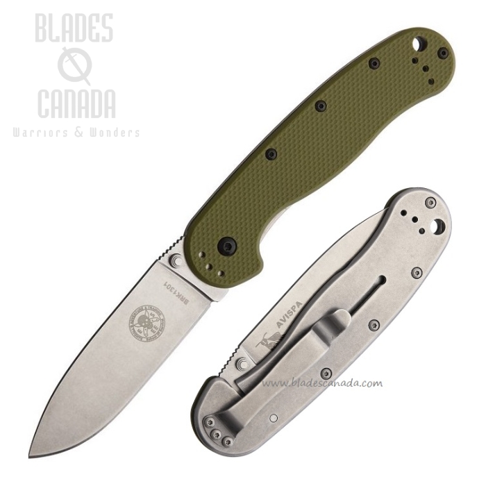 (image for) ESEE Avispa Framelock Folding Knife, AUS 8, GFN OD Green/Stainless, BRK1301OD