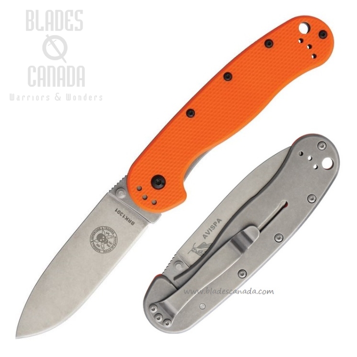 (image for) ESEE Avispa Framelock Folding Knife, AUS 8, GFN Orange/Stainless, BRK1301OR