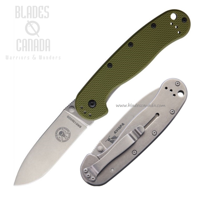 (image for) ESEE Avispa Framelock Folding Knife, SK5 Steel, GFN OD Green/Stainless, BRK1303OD