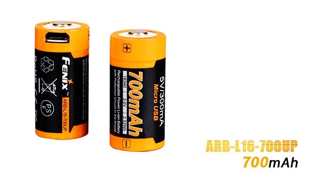 Fenix ARB-L16 700UP USB Rechargeable 16340 Battery - 700 mAh