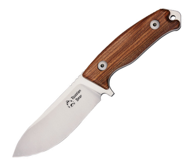Dendra Russian Bear Fixed Blade Knife, Niolox, Santos Wood, F2STST