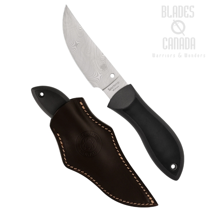Spyderco Moran Upswept SPRINT RUN Fixed Blade Knife, Damasteel DS93X, FRN/Kraton Black, Leather Sheath, FB01PGYD Spyderco Moran Upswept SPRINT RUN Fixed Blade Knife, Damasteel DS93X, FRN/Kraton Black, Leather Sheath, FB01PGYD