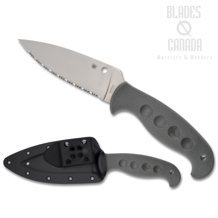 Spyderco Temperance Fixed Blade Knife, CPM CRU-WEAR Serrated, FRN Gray, Sprint Run, FB05SGY