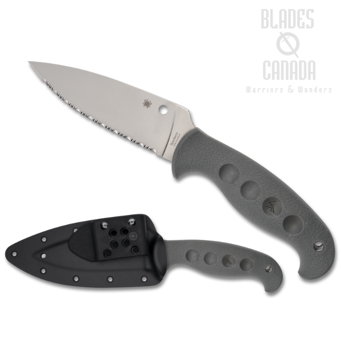 (Coming Soon) Spyderco Temperance Fixed Blade Knife, CPM CRU-WEAR Serrated, FRN Gray, Sprint Run, FB05SGY