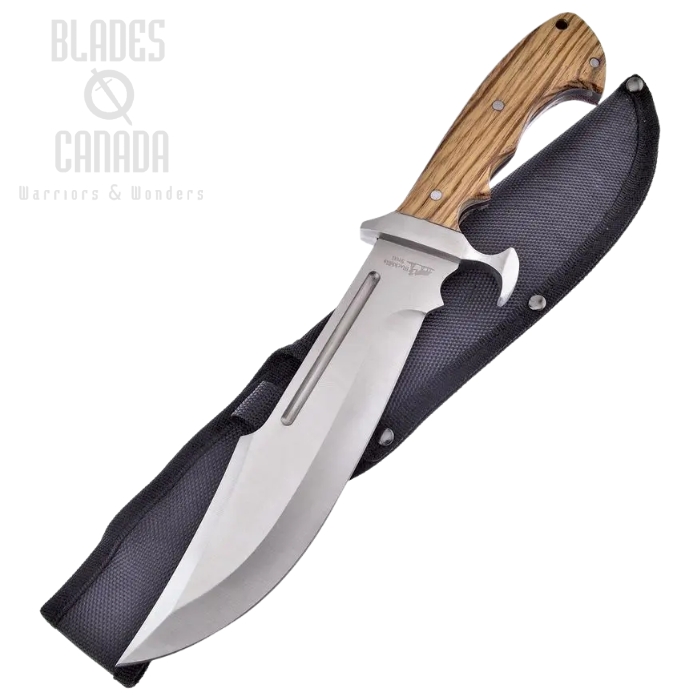 Frost Cutlery Bowie Fixed Blade Knife, Stainless Satin, Walnut Handle, Nylon Sheath, FBKH013WW