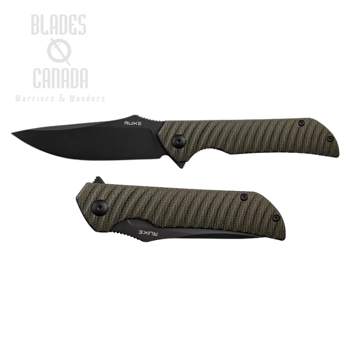 Ruike P123-MB Flipper Folding Knife, 14C28N Black, Micarta Brown, P123-MB
