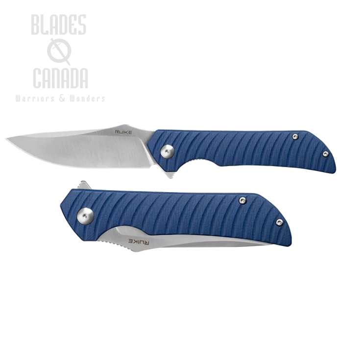 Ruike P123-MB Flipper Folding Knife, 14C28N Satin, Micarta Blue, P123-ME
