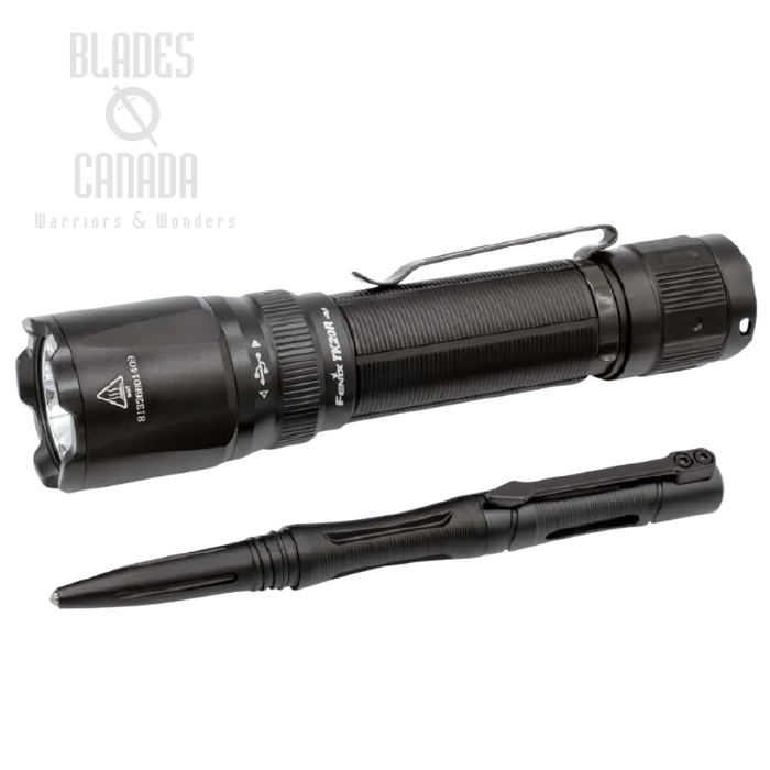 Fenix TK20R V2.0 Rechargeable Flashlight + T5 Tactical Pen, Black - 3000 Lumens