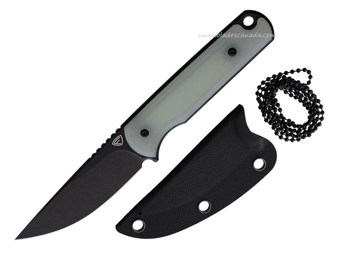 Ferrum Forge Lackey Fixed Blade Knife, D2 Black SW, G10 Jade, Kydex Sheath, FF001NATBLK