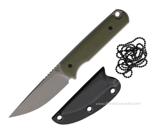 Ferrum Forge Lackey Fixed Blad Knife, G10 OD Green, Kydex Sheath, FF0029CR