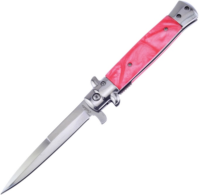 Frost Cutlery Italian Stiletto Milano ISM-001HPK Pink Handle- Assisted Opening - Click Image to Close