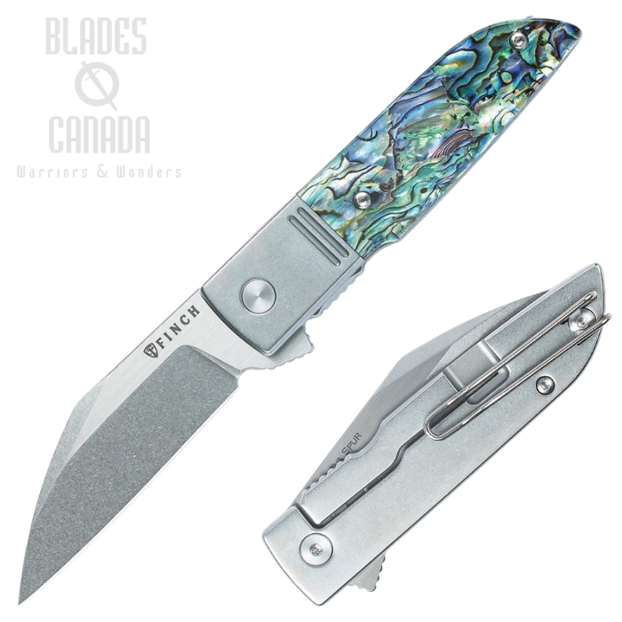 (image for) Finch Geneva Spur Flipper Framelock Knife, 154CM Satin, Abalone/Stainless, FKCGS600