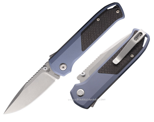 Flytanium Arcade Shark Lock Folding Knife, S35VN SW, Aluminum Slate Blue/Carbon Fiber, FLY1307