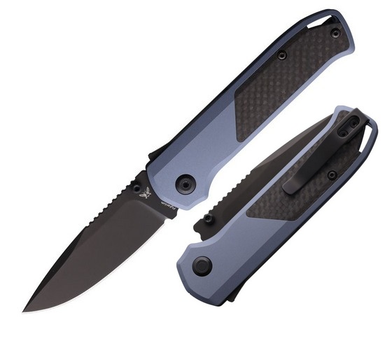 Flytanium Arcade Shark Lock Folding Knife, S35VN Black, Aluminum Slate Blue/Carbon Fiber, FLY1308