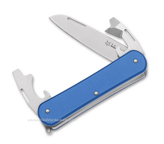 Fox Italy Vulpis Slipjoint Folding Multitool Knife, N690, Aluminum Sky Blue, 01FX1023
